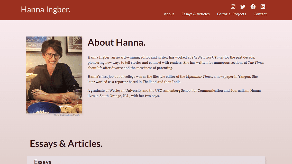 Hanna Ingber Homepage Screenshot